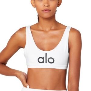 Alo Yoga Ambient Logo Bra - White/Alo/Black (Large)